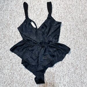 Victoria's Secret Black Bodysuit with Beaded Straps M/L